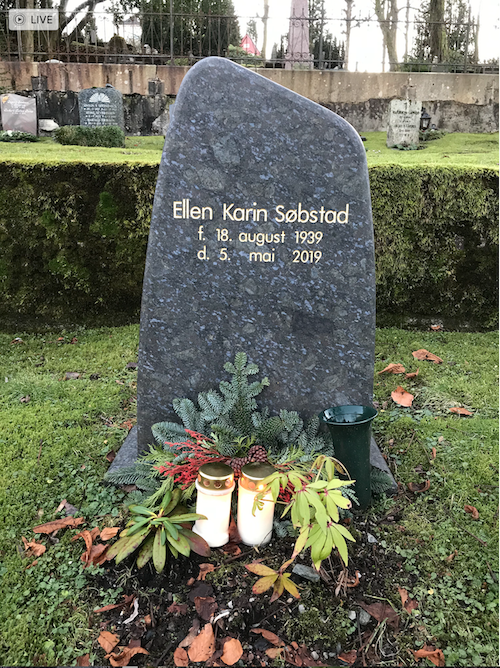 Ellen Karin Søbstad sitt gravminne på Møllendal kirkegård