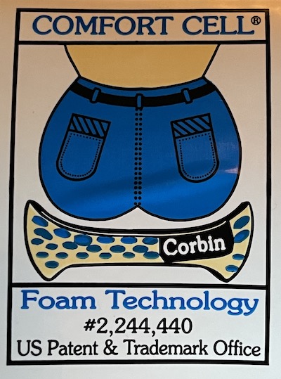 Foto av merkelapp på undersiden av Corbin-sadel - Comfort Cell - Foam Technology