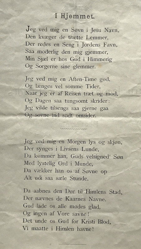 Dette er bilde av side 2 i sangheftet til Jacoba Johanne Sundt, født Kramer, sin gravferd