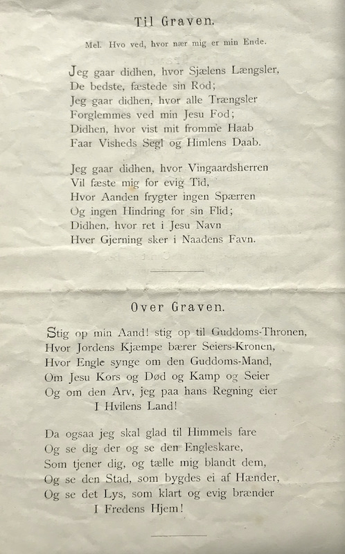 Dette er bilde av side 3 i sangheftet til Jacoba Johanne Sundt, født Kramer, sin gravferd