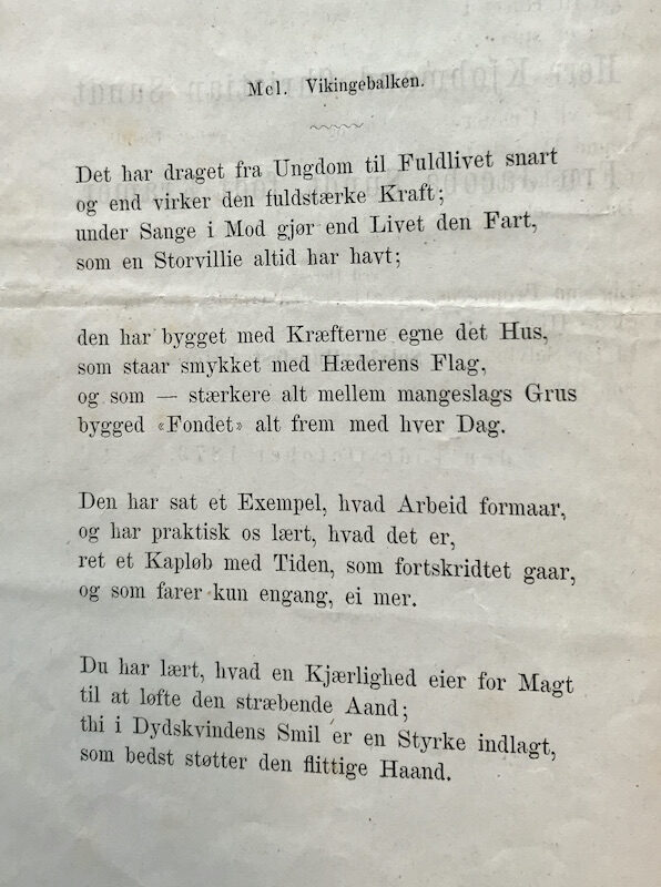 Dette er bilde av side 2 i sangheftet til Christian Gerhard Ameln Sundt og Jacoba Johanne Sundt, født Kramer, sitt sølvbryllup