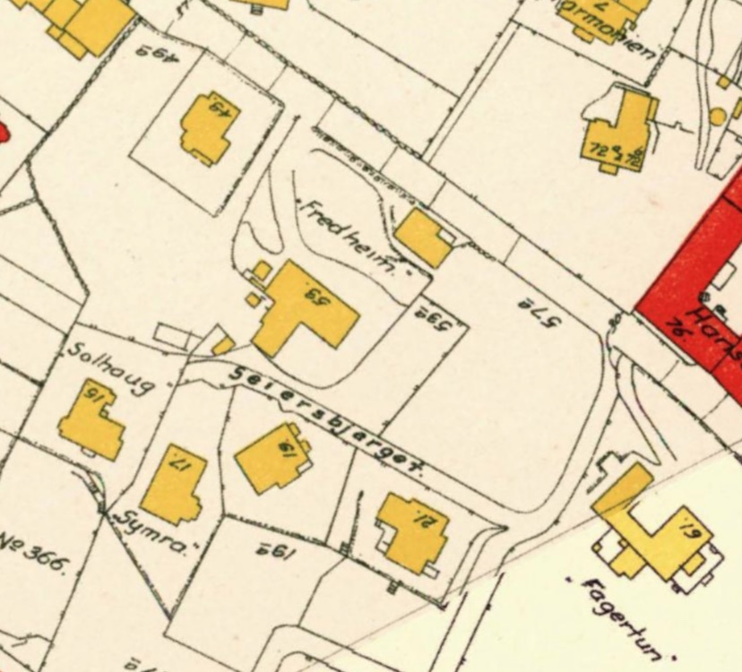 Kartet fra 1910 viser den øverste delen av Nedre Nubben, og som har adresser i Kalfarveien.
