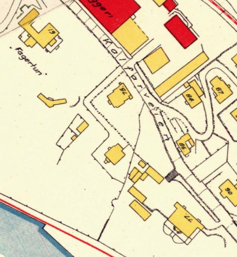 Kartet fra 1910 viser den midtre delen av Nedre Nubben, og som har adresser i Kalfarveien.