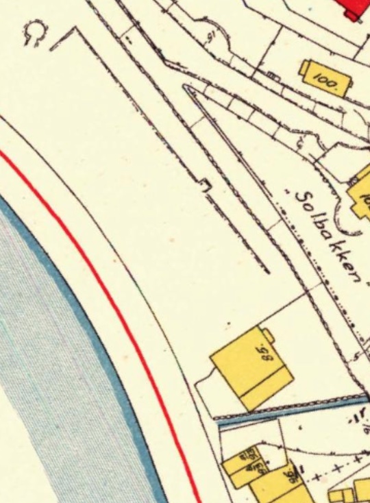Kartet fra 1910 viser den nederste delen av Nedre Nubben, og som har adresser i Kalfarveien.