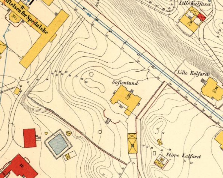 Kartet er fra 1880, og viser Villa Sophienlund, i Kalfarveien 37.